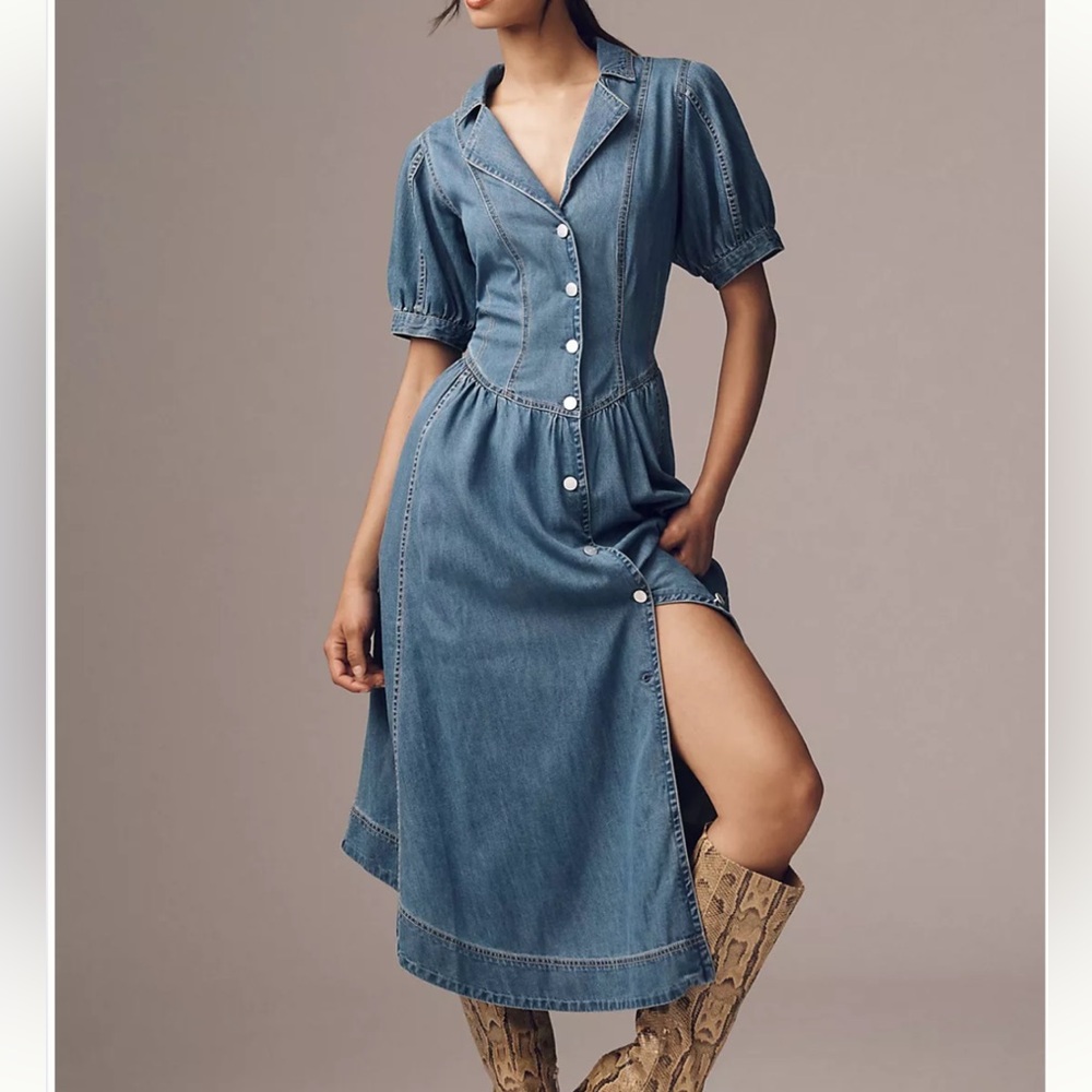 Pilcro Blue Denim Button-Front Midi Dress